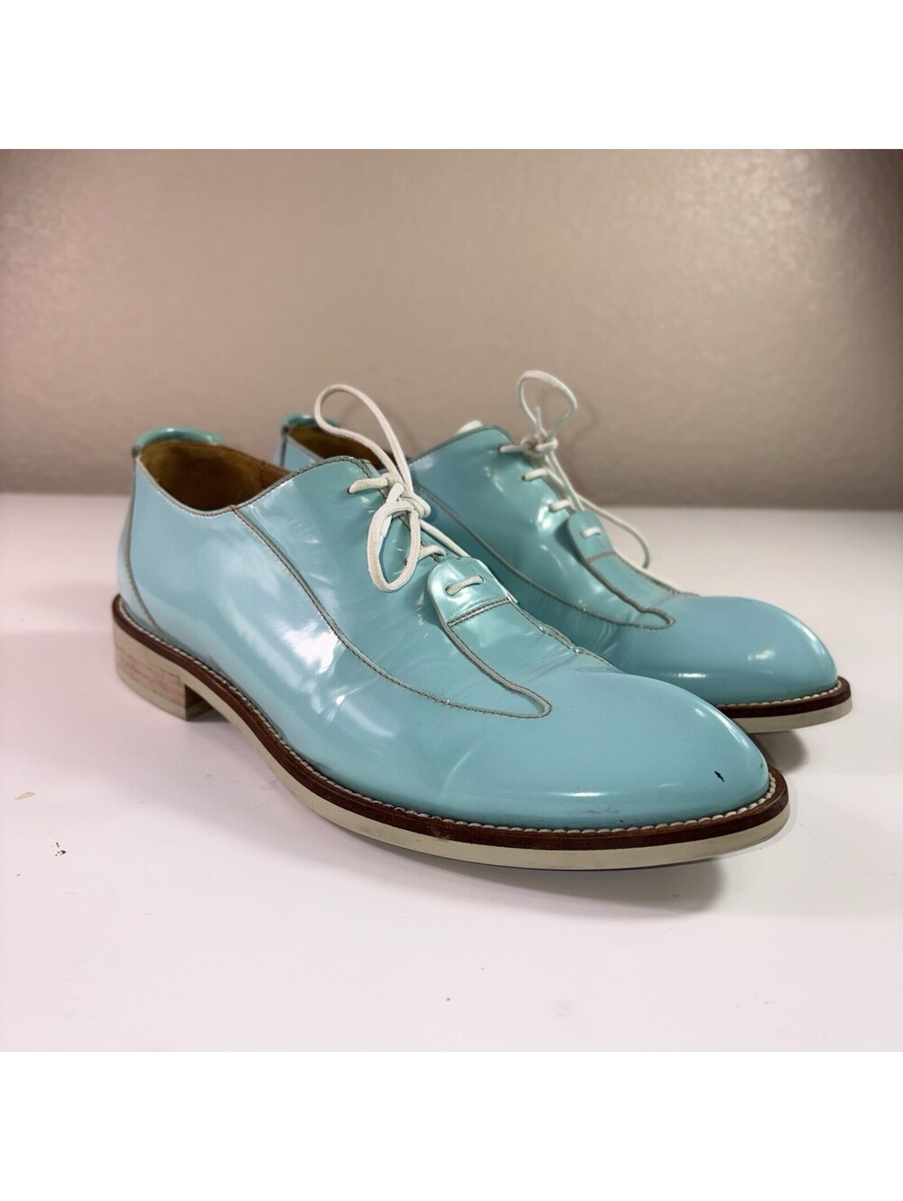 John Fluevog Sea Angel Honorius Men’s 8 Blue Patent Leather Oxford Shoes